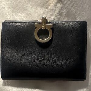 Black Salvador Ferragamo Wallet with Silver Hardware